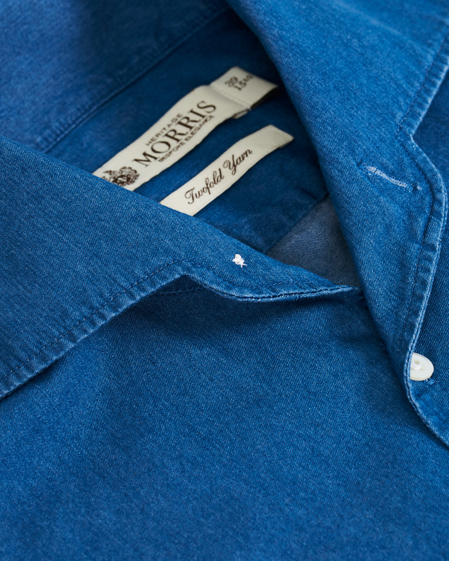 Herre | Skjorter | Morris Heritage | One Piece Cut Away Collar Indigo Blue