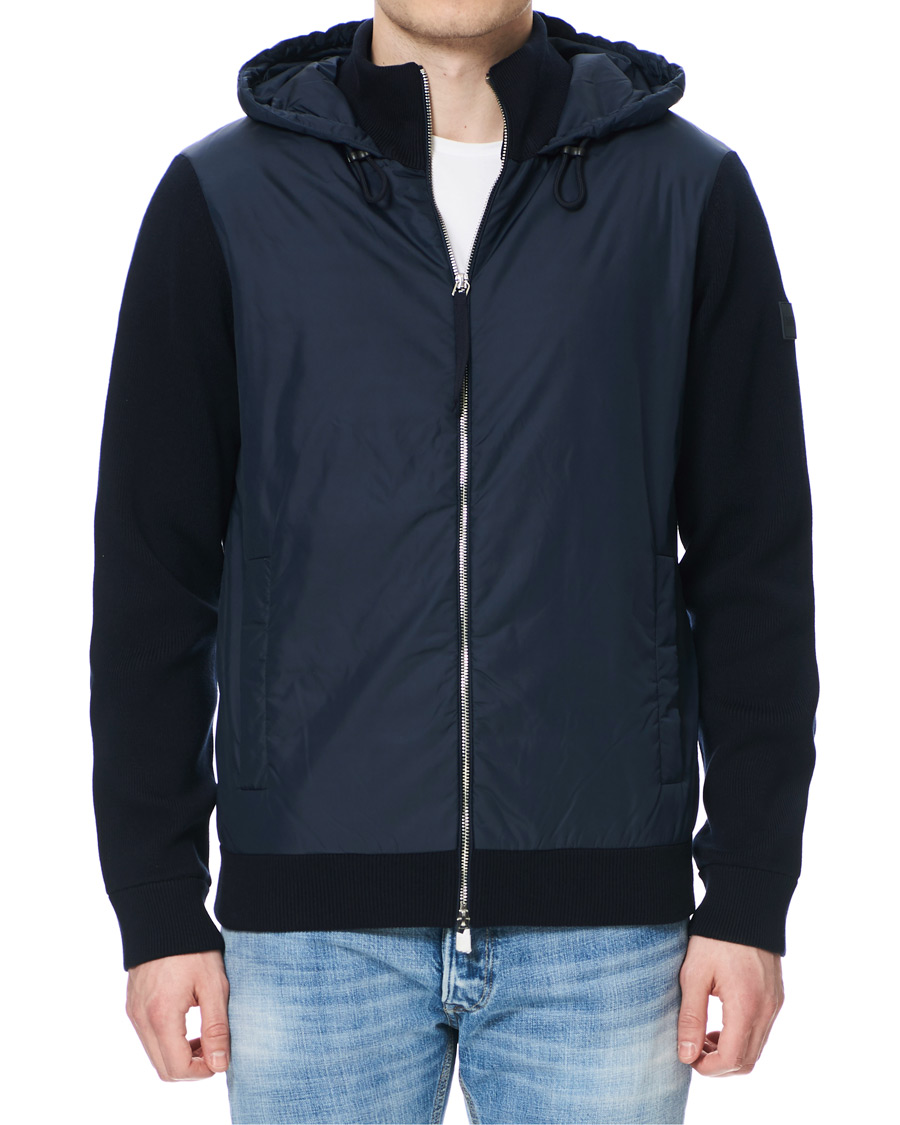 Herre | Jakker | BOSS BLACK | BOSS Ofabio Hybrid Knitted Full-Zip Hoodie Dark Blue