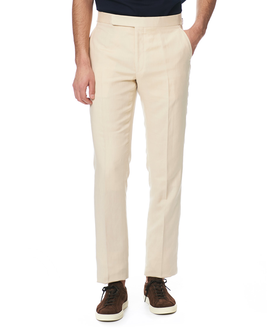Herre | Bukser | Ralph Lauren Purple Label | Side-Adjuster Linen/Silk Trousers Beige