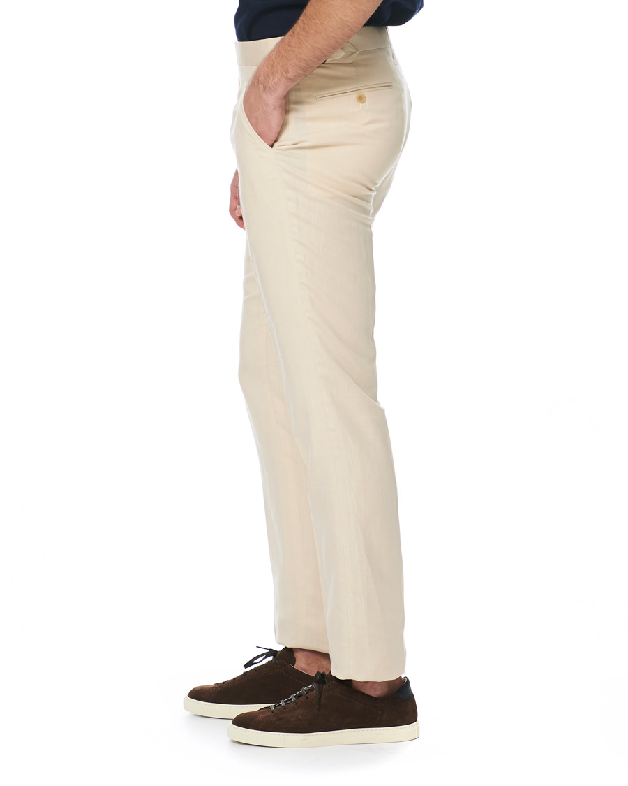 Herre | Bukser | Ralph Lauren Purple Label | Side-Adjuster Linen/Silk Trousers Beige