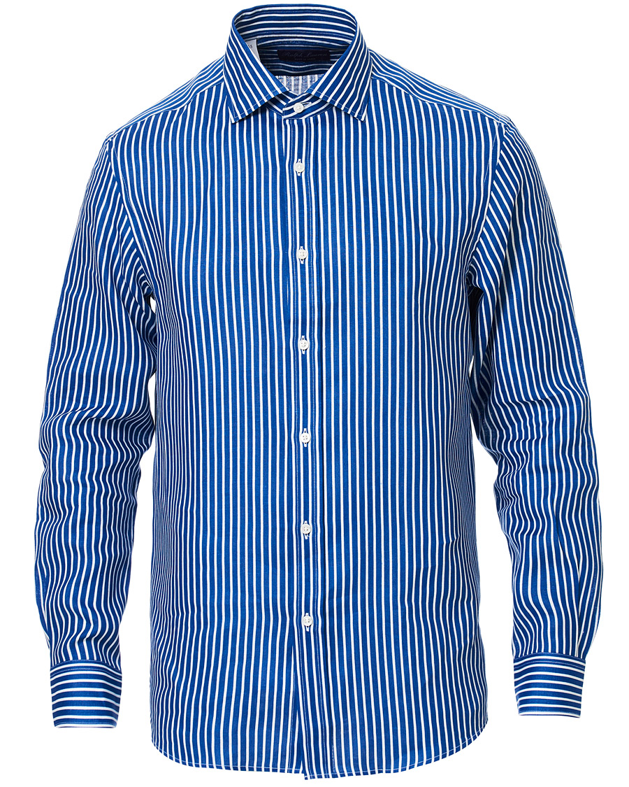 Herre | Skjorter | Ralph Lauren Purple Label | Bengal Stripe Linen Shirt Blue/White