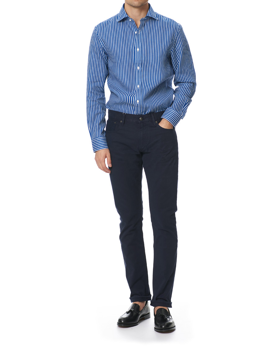 Herre | Skjorter | Ralph Lauren Purple Label | Bengal Stripe Linen Shirt Blue/White