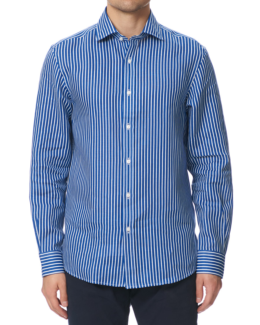 Herre | Skjorter | Ralph Lauren Purple Label | Bengal Stripe Linen Shirt Blue/White