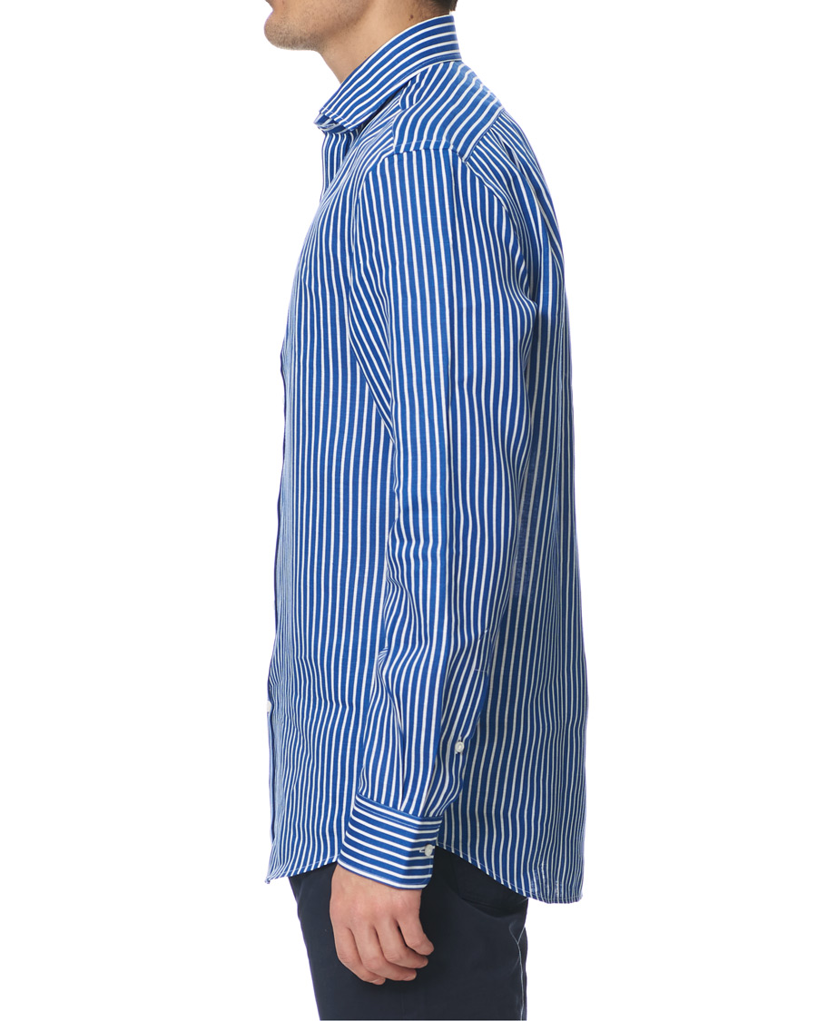 Herre | Skjorter | Ralph Lauren Purple Label | Bengal Stripe Linen Shirt Blue/White