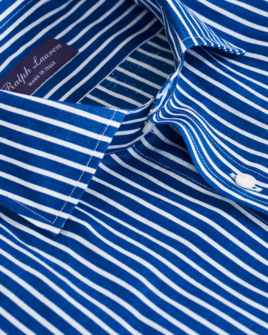 Herre | Skjorter | Ralph Lauren Purple Label | Bengal Stripe Linen Shirt Blue/White