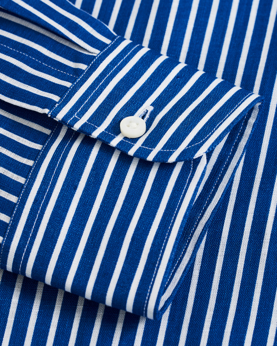 Herre | Skjorter | Ralph Lauren Purple Label | Bengal Stripe Linen Shirt Blue/White