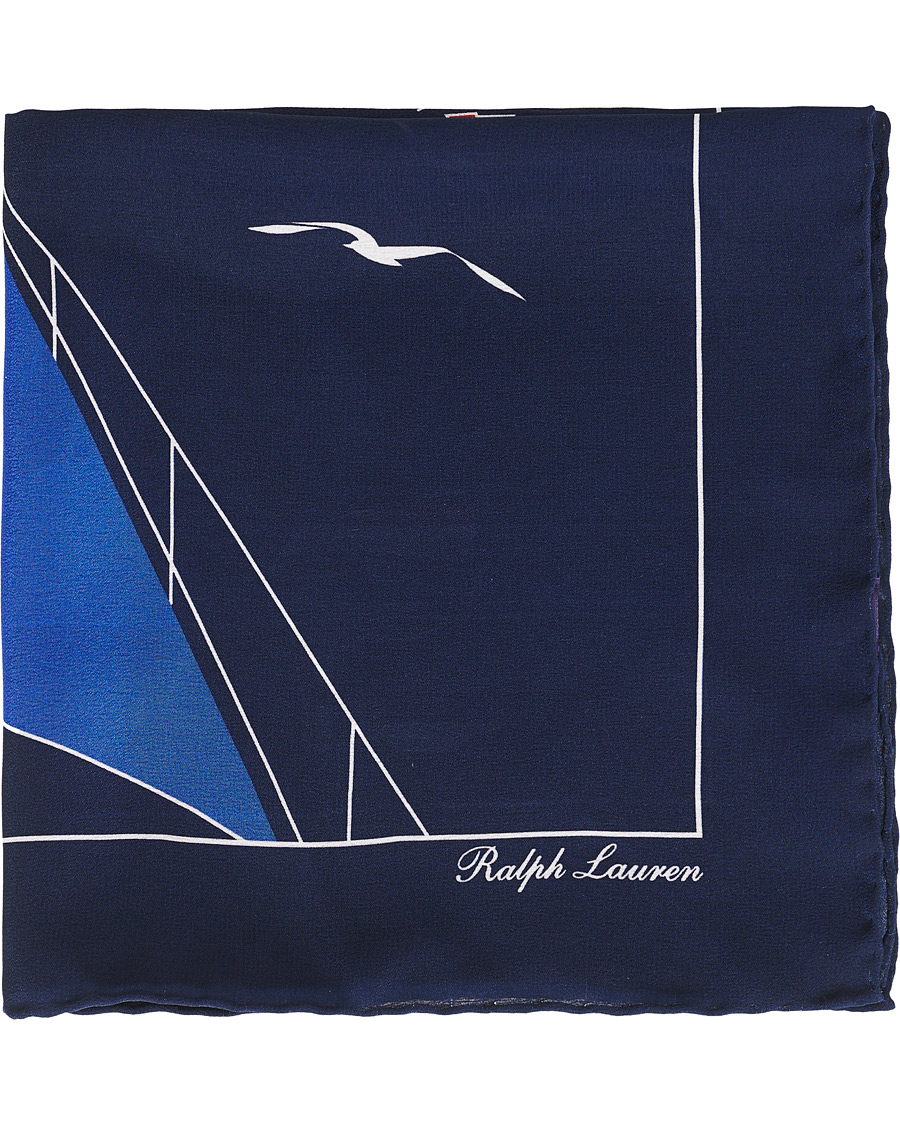 Herre | Ralph Lauren Purple Label Lighthouse Printed Pocket Square Navy | Ralph Lauren Purple Label | Lighthouse Printed Pocket Square Navy