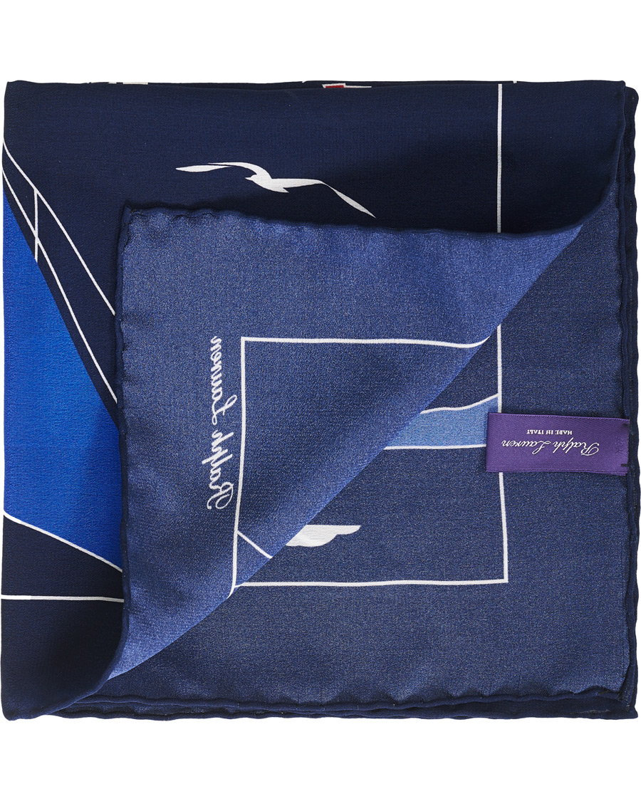 Herre | Ralph Lauren Purple Label Lighthouse Printed Pocket Square Navy | Ralph Lauren Purple Label | Lighthouse Printed Pocket Square Navy