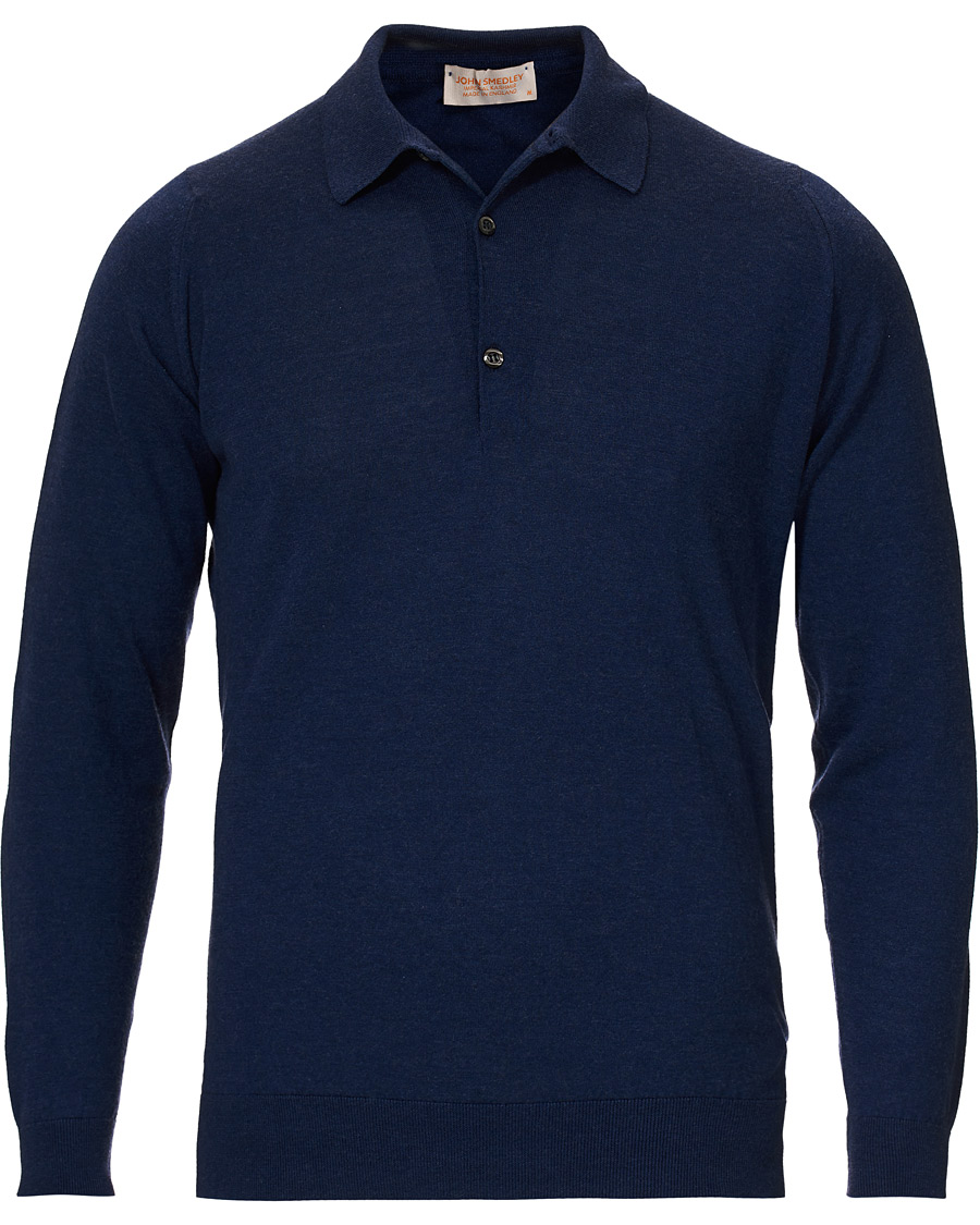 Herre | Gensere | John Smedley | Lanley Cotton/Cashmere Polo Pullover Indigo