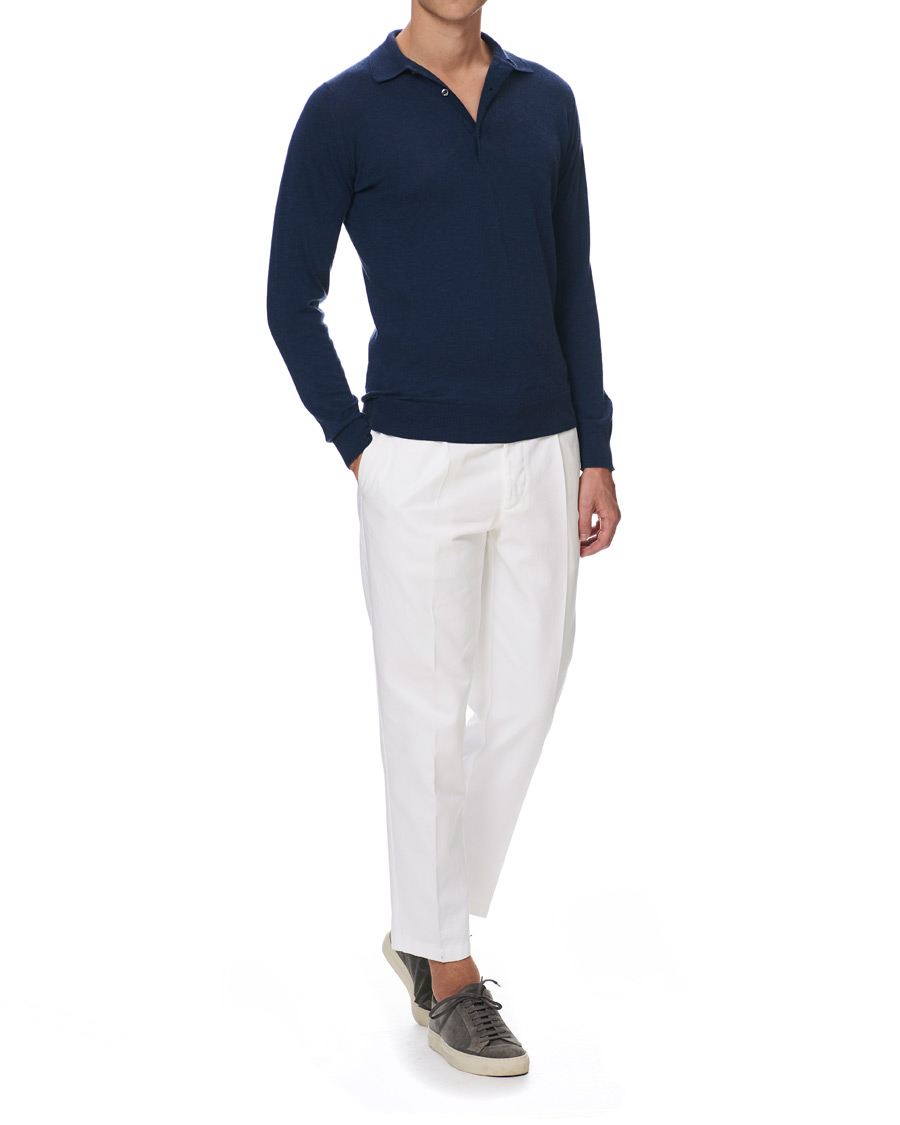 Herre | Gensere | John Smedley | Lanley Cotton/Cashmere Polo Pullover Indigo