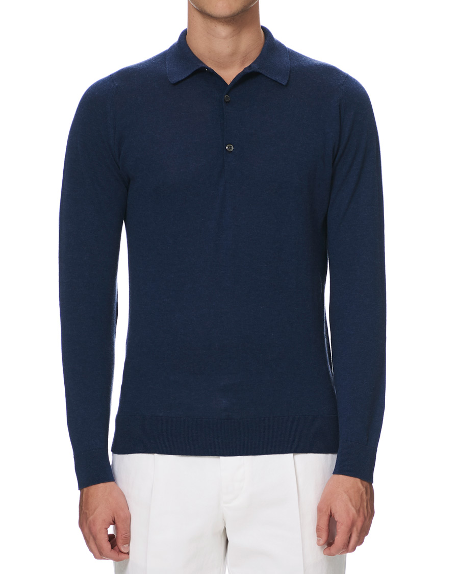 Herre | Gensere | John Smedley | Lanley Cotton/Cashmere Polo Pullover Indigo