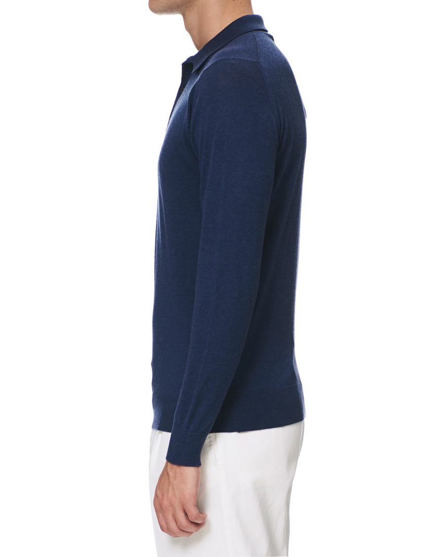 Herre | Gensere | John Smedley | Lanley Cotton/Cashmere Polo Pullover Indigo
