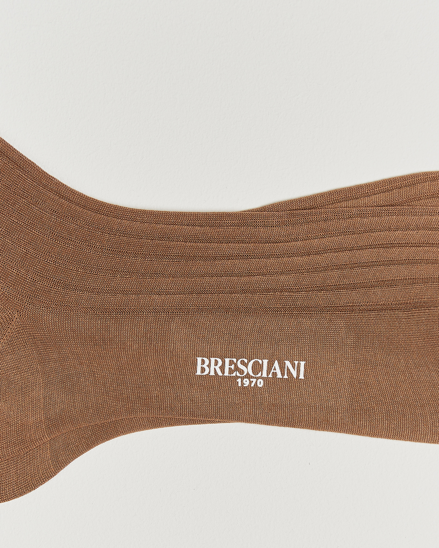 Herre | Undertøy | Bresciani | Cotton Ribbed Short Socks Light Brown