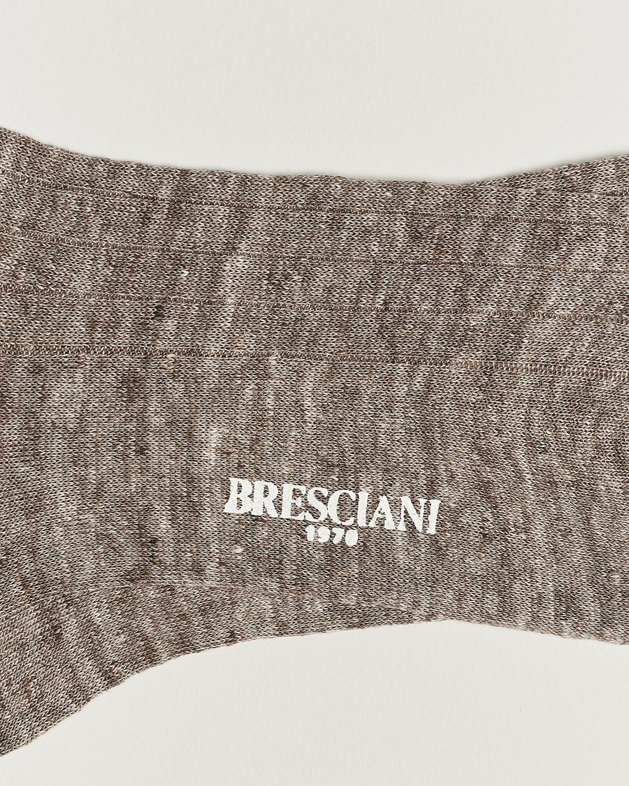 Herre |  | Bresciani | Linen Ribbed Short Socks Brown Melange