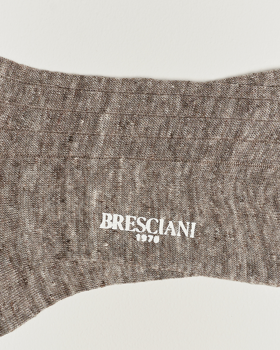 Herre | Klær | Bresciani | Linen Ribbed Short Socks Brown Melange