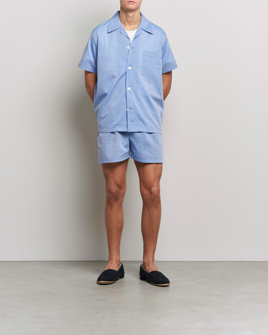 Herre | Pyjamaser | Derek Rose | Shortie Cotton Pyjama Set Blue