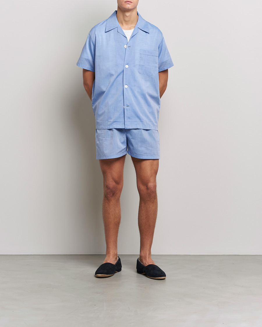 Herre | Pyjamaser og badekåper | Derek Rose | Shortie Cotton Pyjama Set Blue