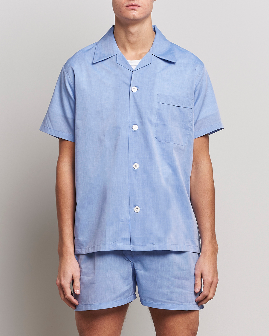 Herre | Best of British | Derek Rose | Shortie Cotton Pyjama Set Blue