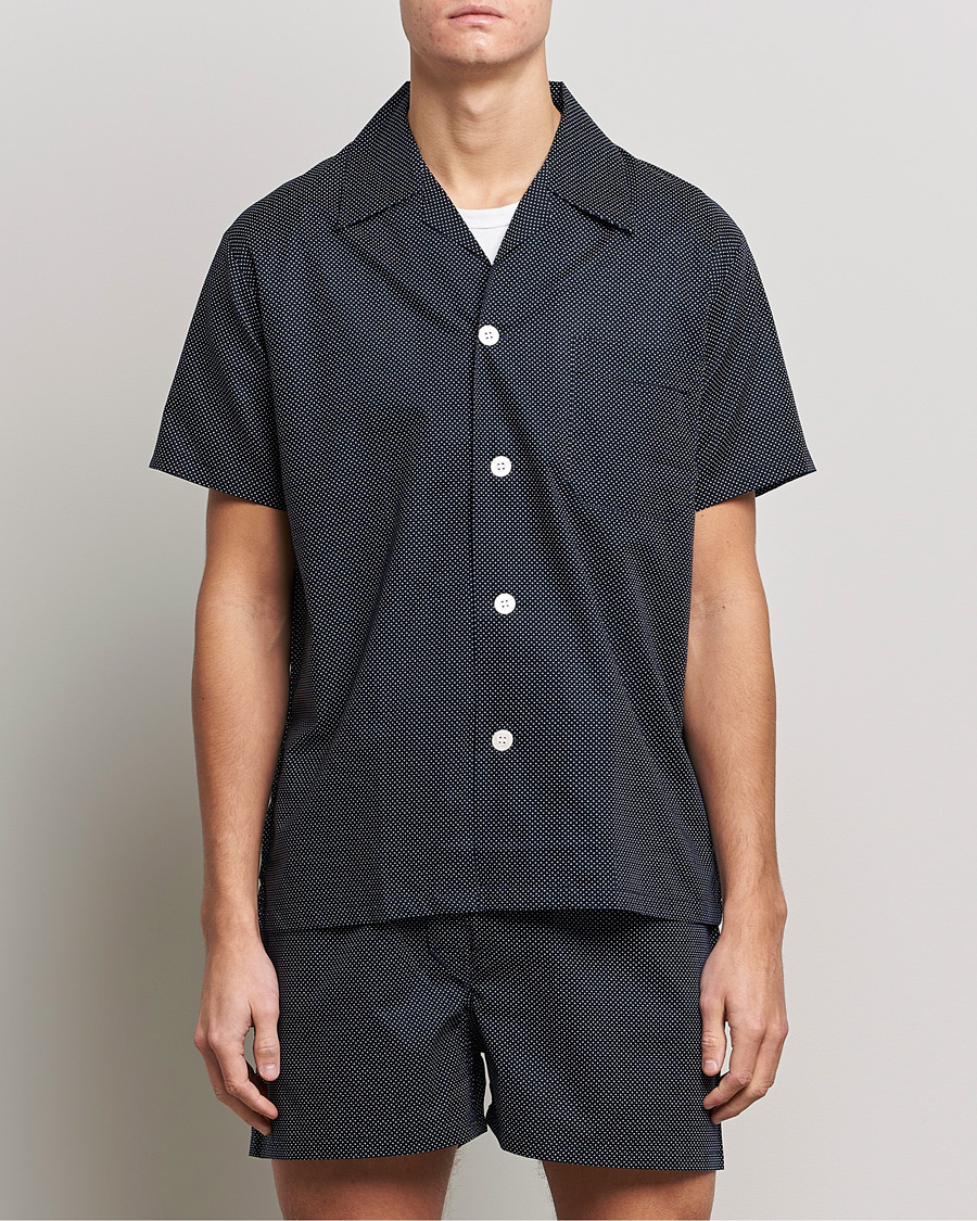 Herre | | Derek Rose | Shortie Printed Cotton Pyjama Set Navy
