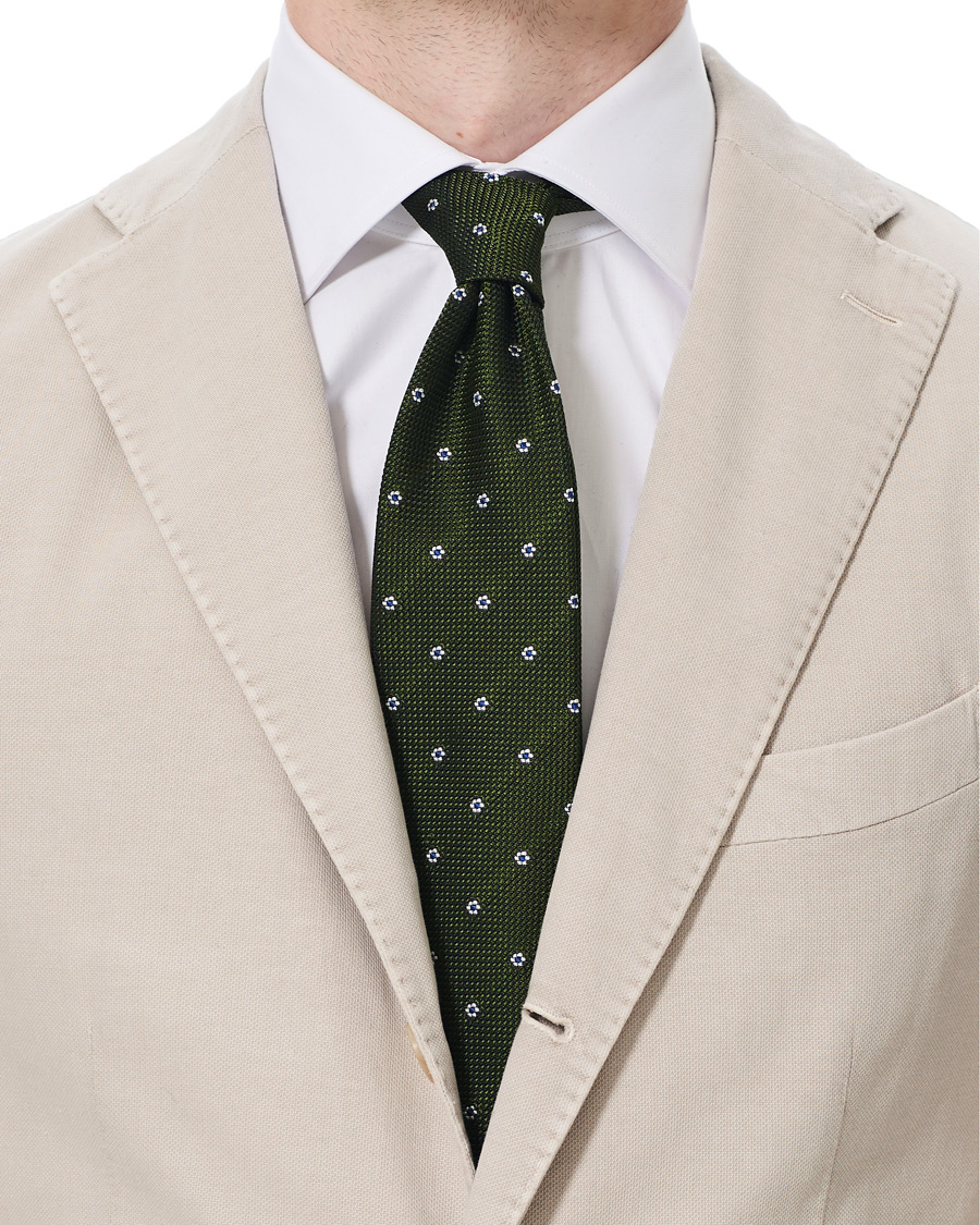 Herre | Drake's Silk Grenadine Woven 8 cm Tie Green | Drake's | Silk Grenadine Woven 8 cm Tie Green
