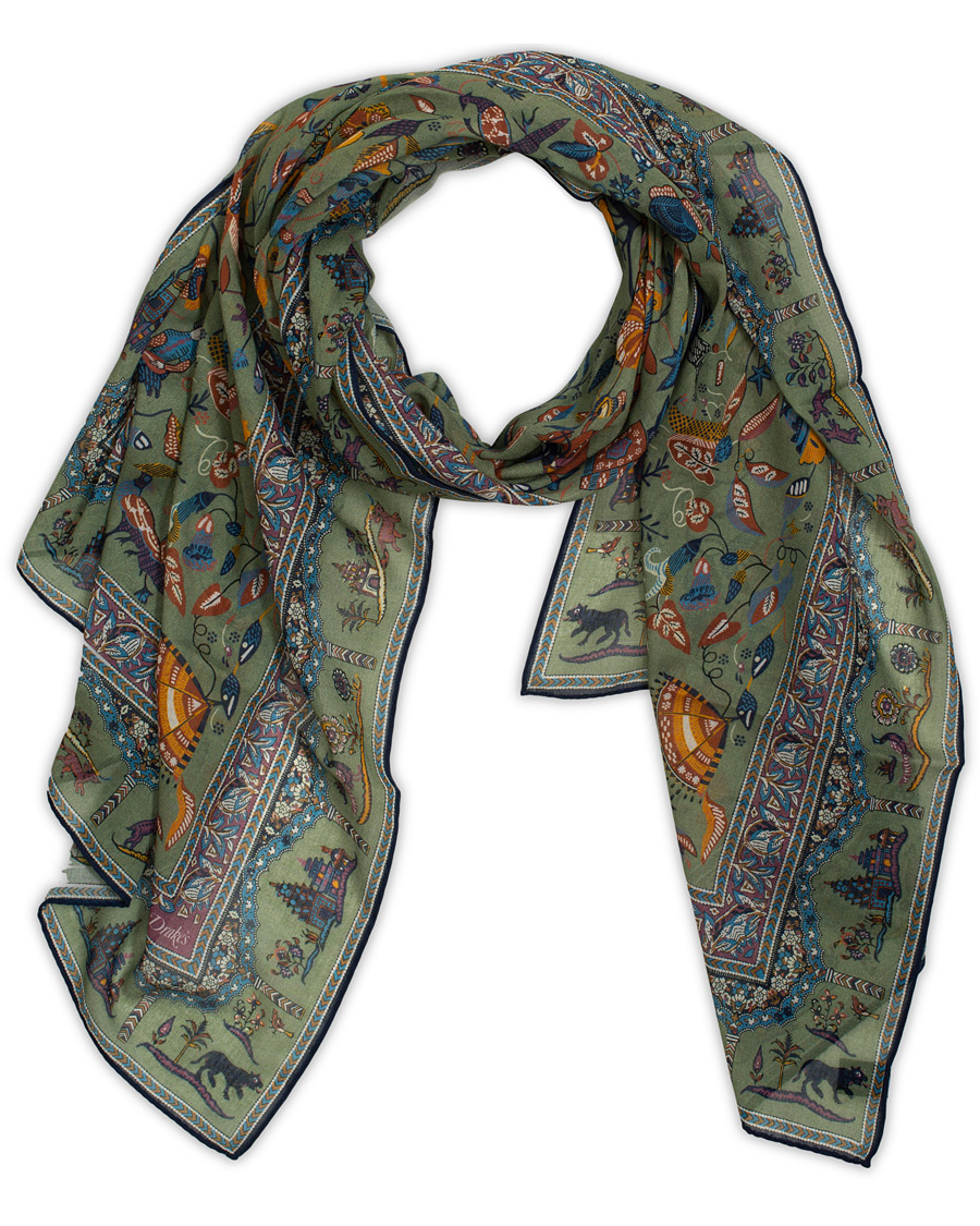 Herre | Drake's Cotton/Modal Moghul Scarf Soft Green | Drake's | Cotton/Modal Moghul Scarf Soft Green