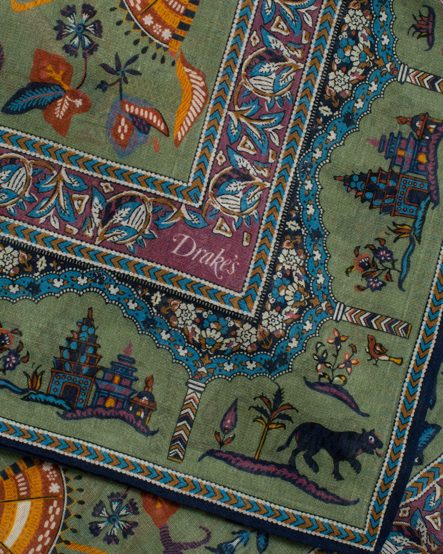 Herre | Drake's Cotton/Modal Moghul Scarf Soft Green | Drake's | Cotton/Modal Moghul Scarf Soft Green