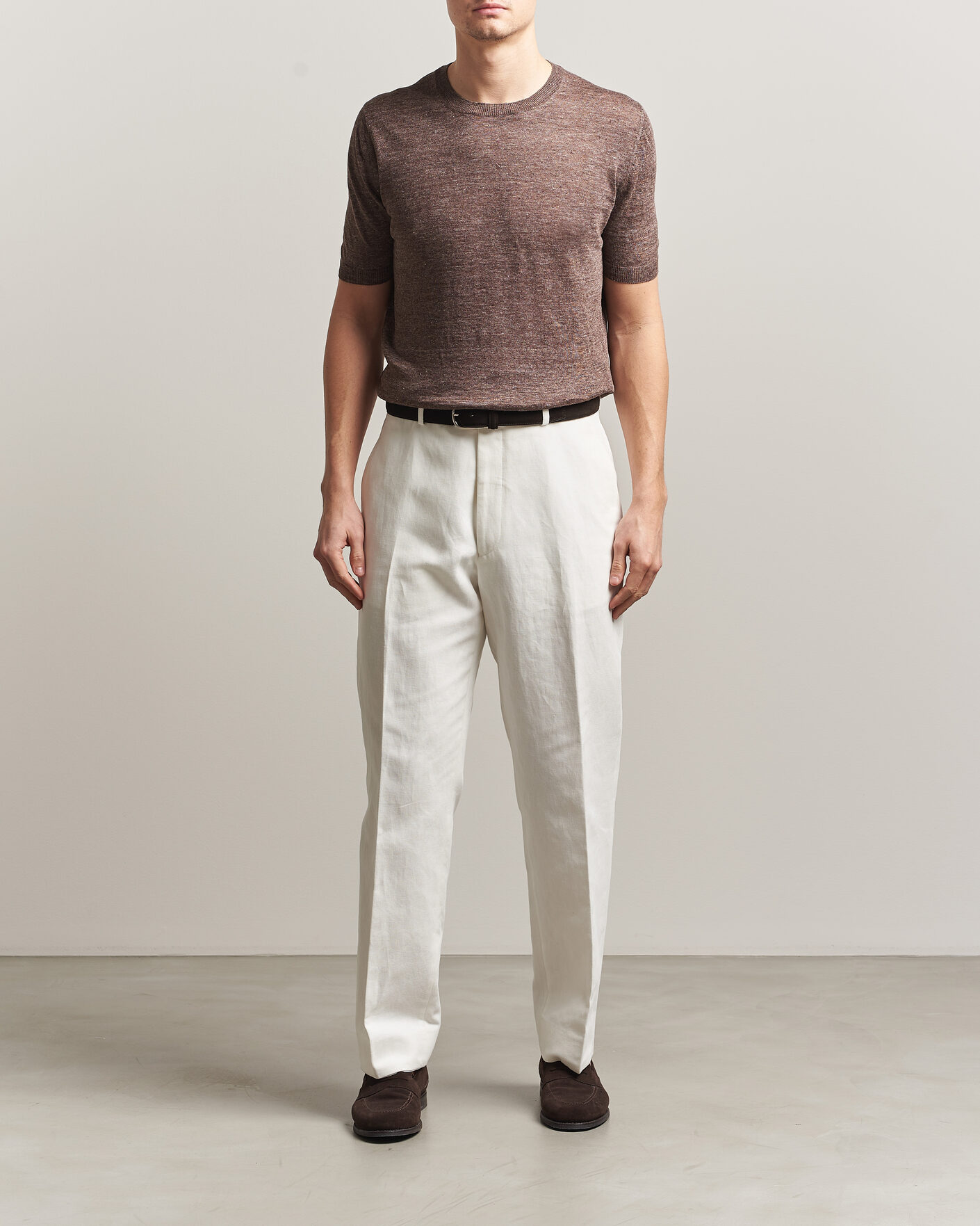 Herre | T-Shirts | Gran Sasso | Crew Neck Linen Tee Light Brown