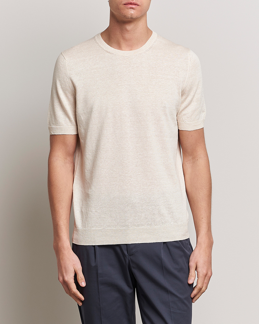 Herre |  | Gran Sasso | Cotton/Linen Knitted Tee Cream