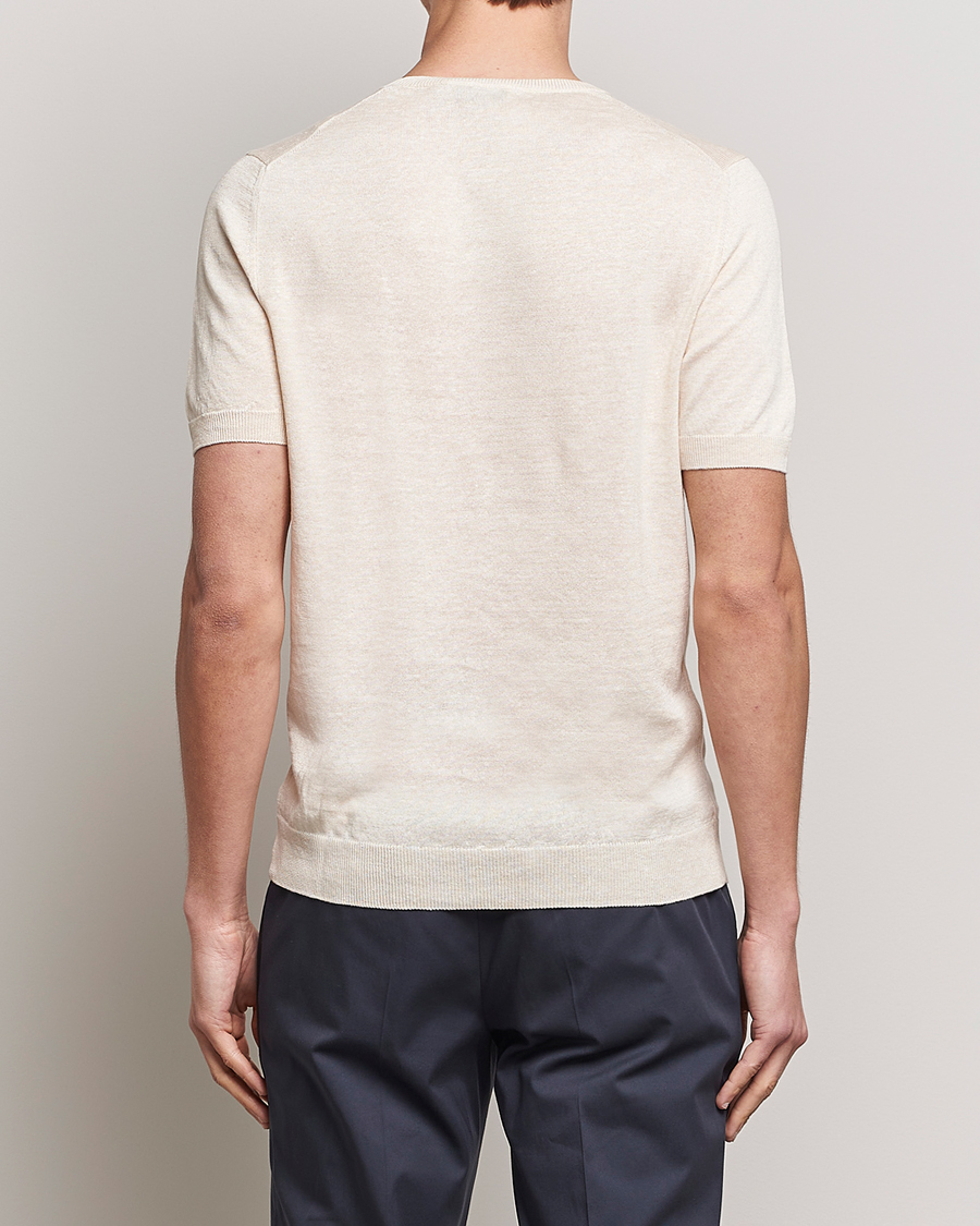 Herre | T-Shirts | Gran Sasso | Cotton/Linen Knitted Tee Cream
