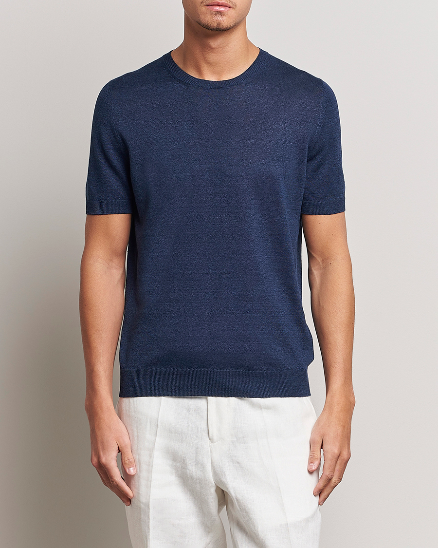Herre | Kortermede t-shirts | Gran Sasso | Cotton/Linen Knitted Tee Navy