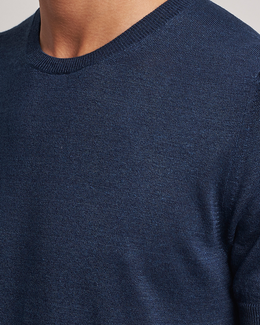 Herre | T-Shirts | Gran Sasso | Cotton/Linen Knitted Tee Navy