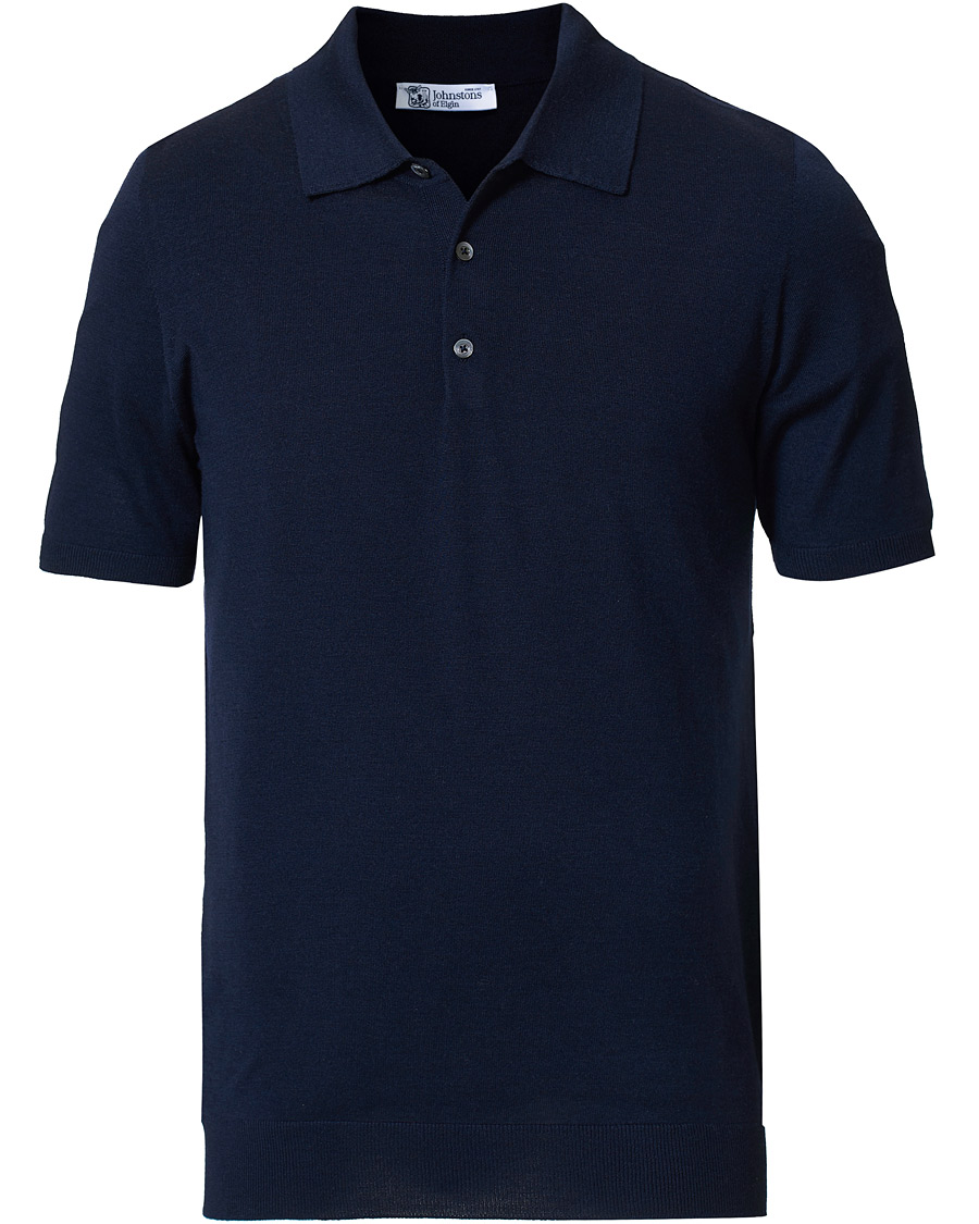 Herre | Pikéer | Johnstons of Elgin | Superfine Worsted Merino Short Sleeve Polo Dark Navy