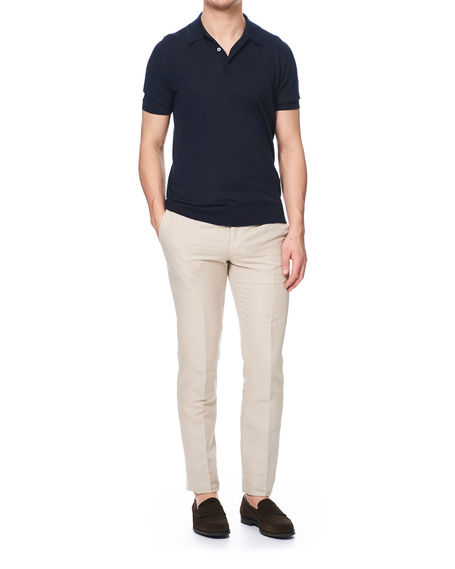 Herre | Pikéer | Johnstons of Elgin | Superfine Worsted Merino Short Sleeve Polo Dark Navy