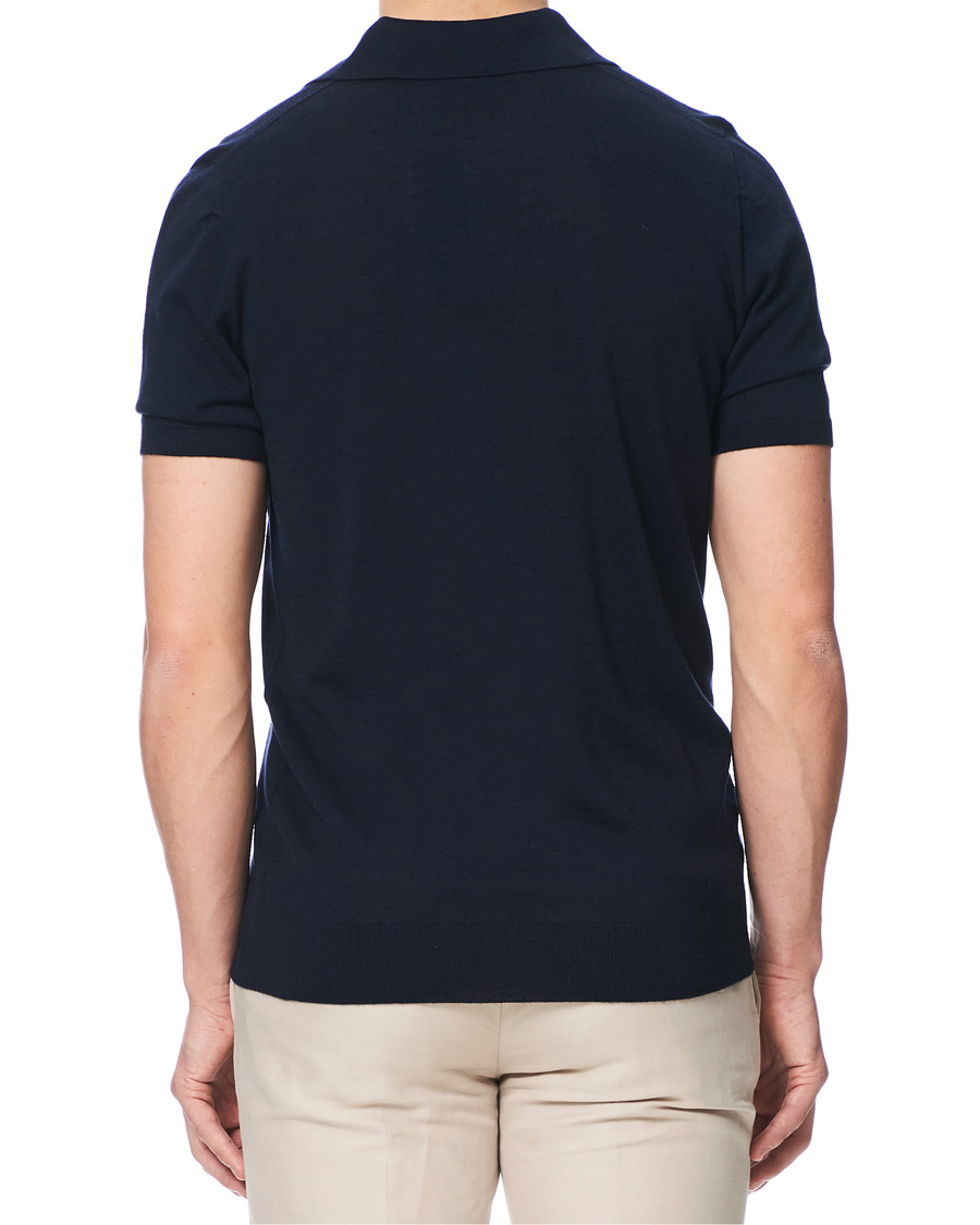 Herre | Pikéer | Johnstons of Elgin | Superfine Worsted Merino Short Sleeve Polo Dark Navy
