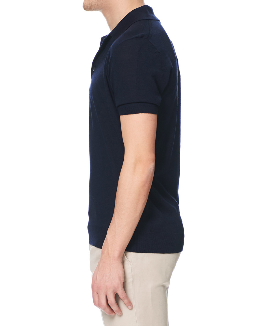 Herre | Pikéer | Johnstons of Elgin | Superfine Worsted Merino Short Sleeve Polo Dark Navy