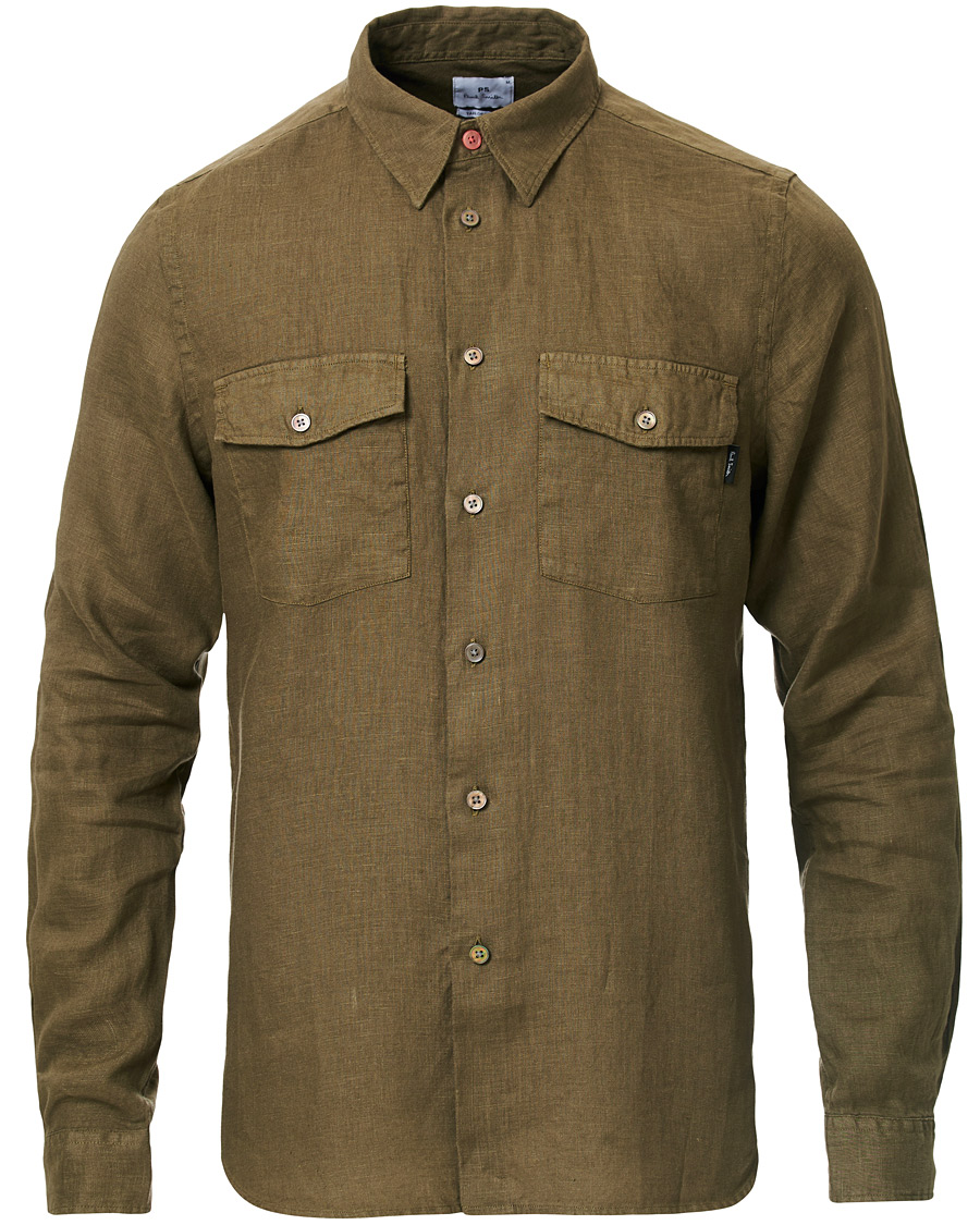 Herre | Skjorter | PS Paul Smith | Tailored Fit Pocket Linen Shirt Olive