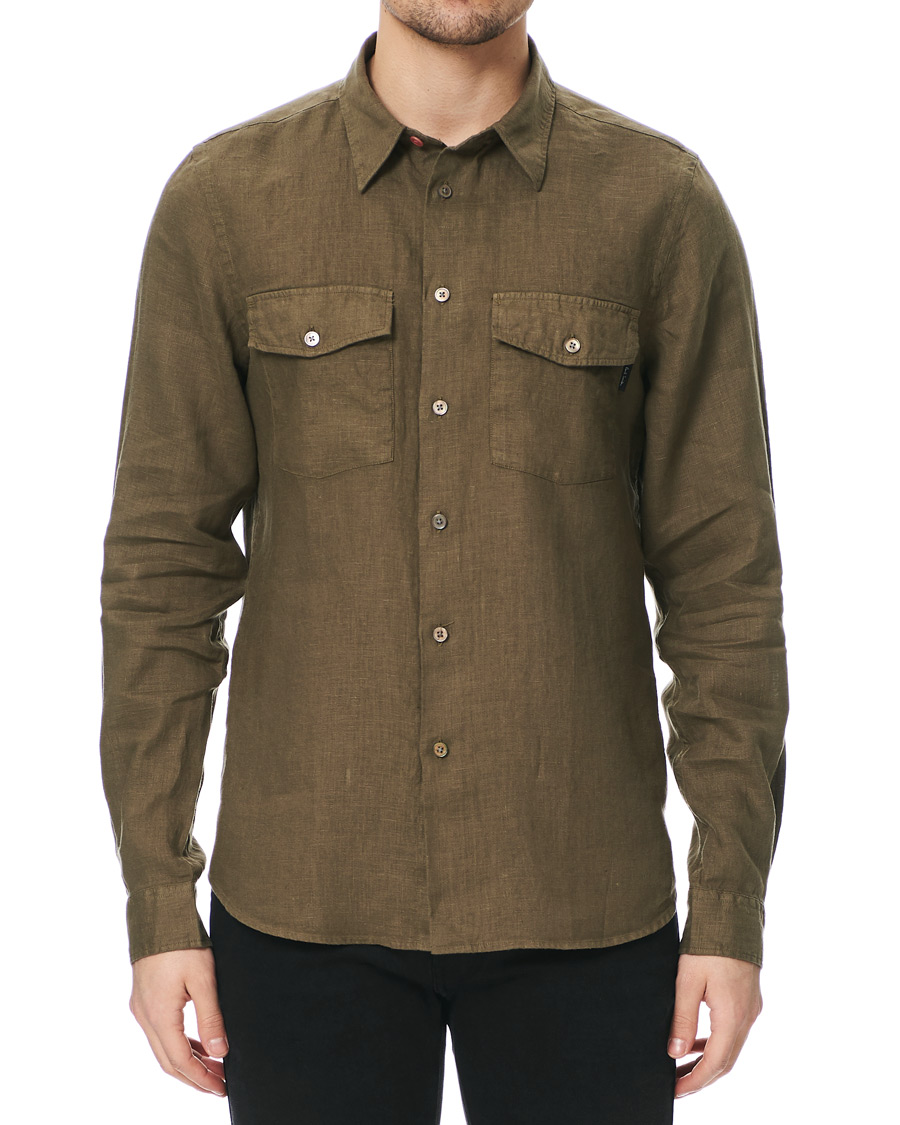 Herre | Skjorter | PS Paul Smith | Tailored Fit Pocket Linen Shirt Olive