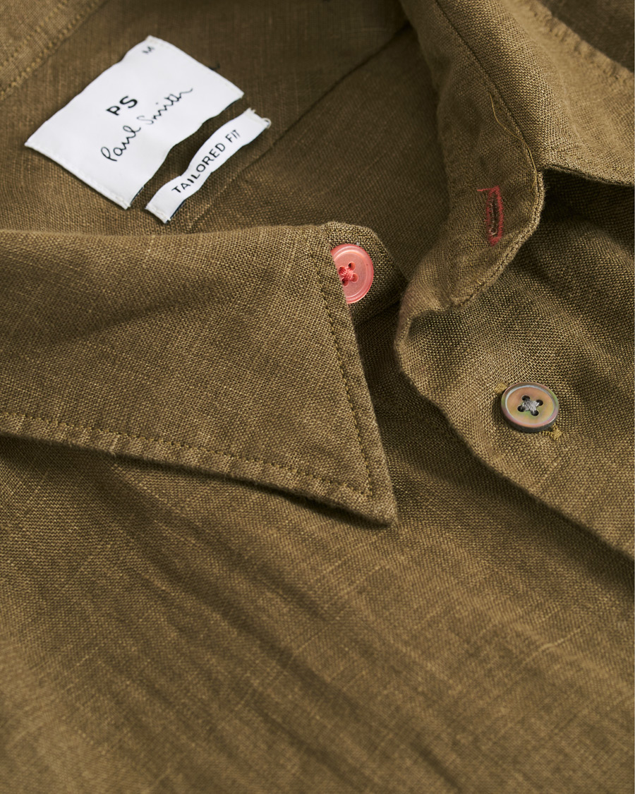 Herre | Skjorter | PS Paul Smith | Tailored Fit Pocket Linen Shirt Olive