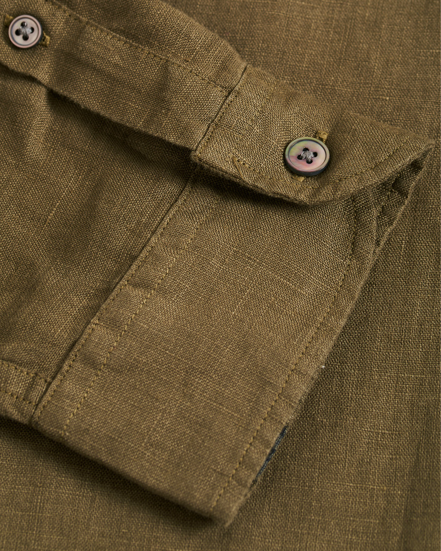 Herre | Skjorter | PS Paul Smith | Tailored Fit Pocket Linen Shirt Olive