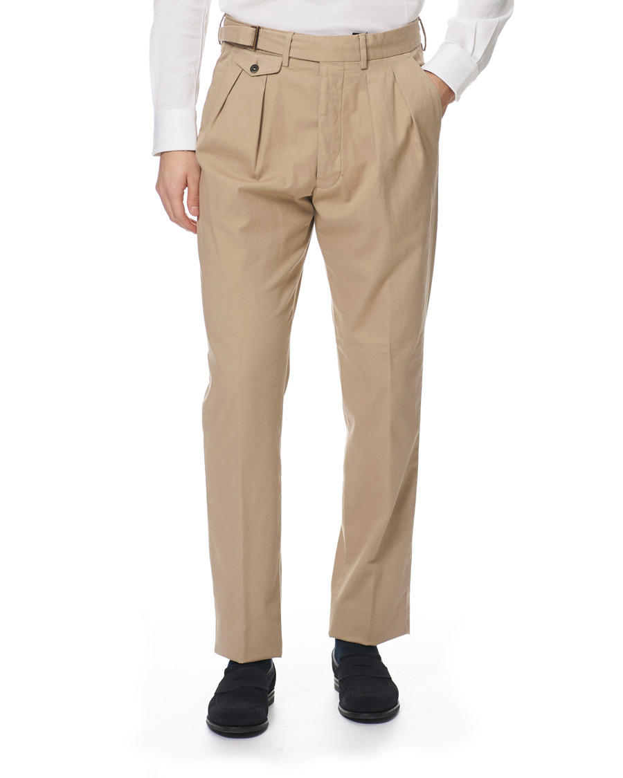 Herre | Bukser | Lardini | Luxor Double Pleated Cotton Trousers Beige