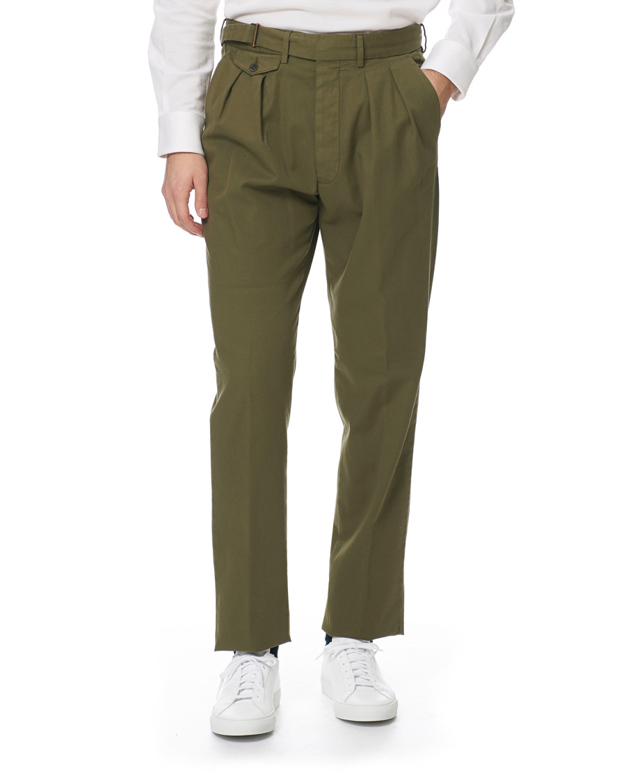 Herre | | Lardini | Luxor Double Pleated Cotton Trousers Green