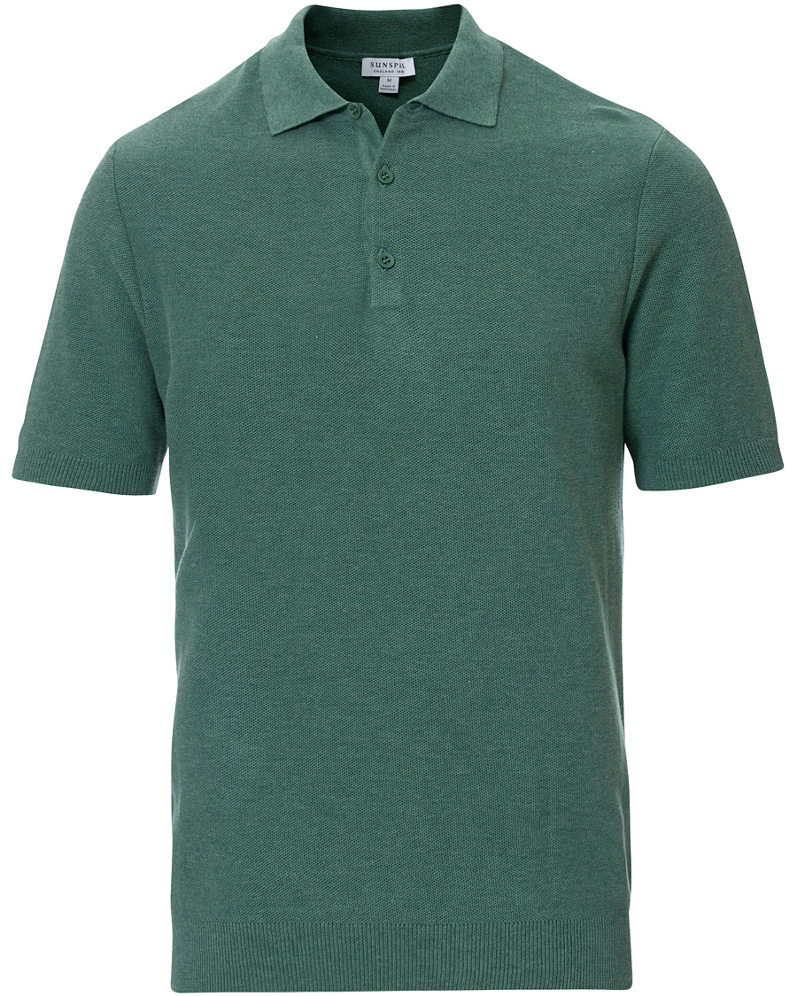 Herre | Pikéer | Sunspel | Rack Stitch Fine Knitted Polo Sage