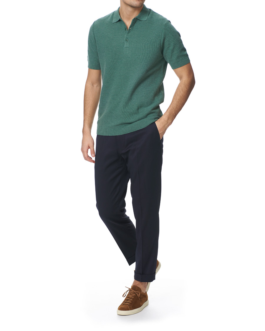 Herre | Pikéer | Sunspel | Rack Stitch Fine Knitted Polo Sage