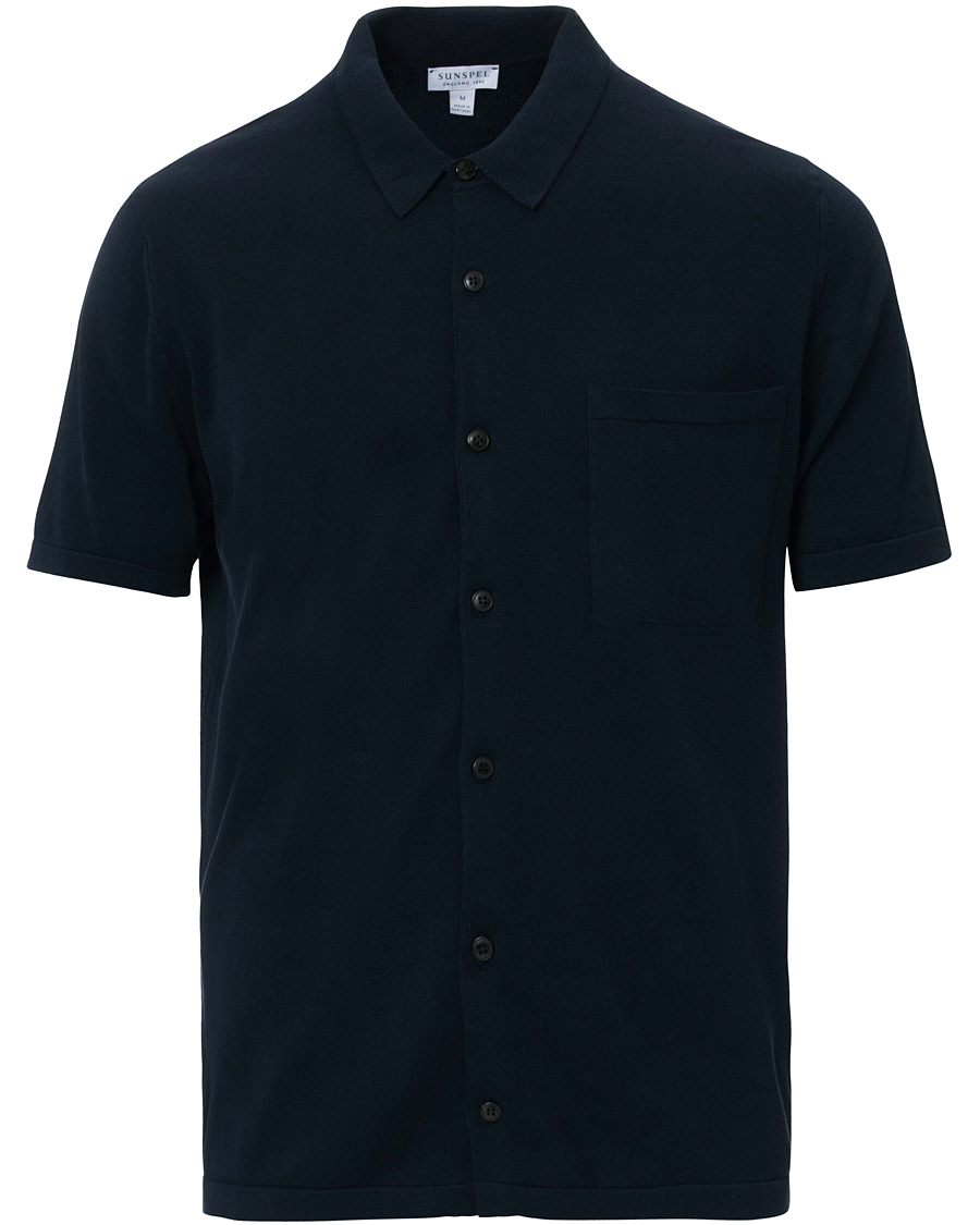 Herre | Skjorter | Sunspel | Short Sleeve Sea Island Cotton Shirt Light Navy