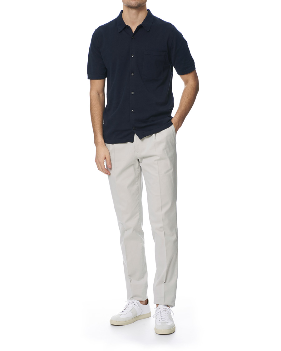 Herre | Skjorter | Sunspel | Short Sleeve Sea Island Cotton Shirt Light Navy