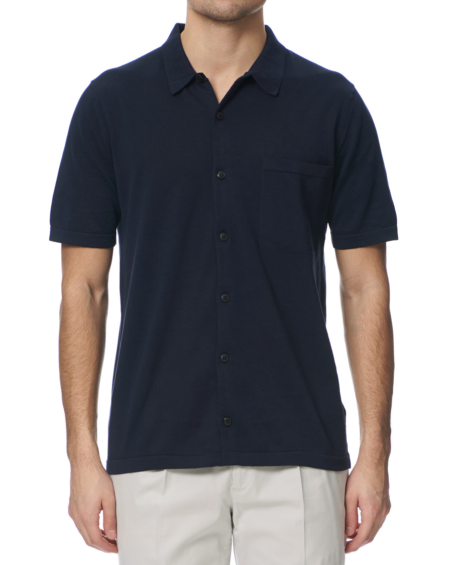 Herre | Skjorter | Sunspel | Short Sleeve Sea Island Cotton Shirt Light Navy