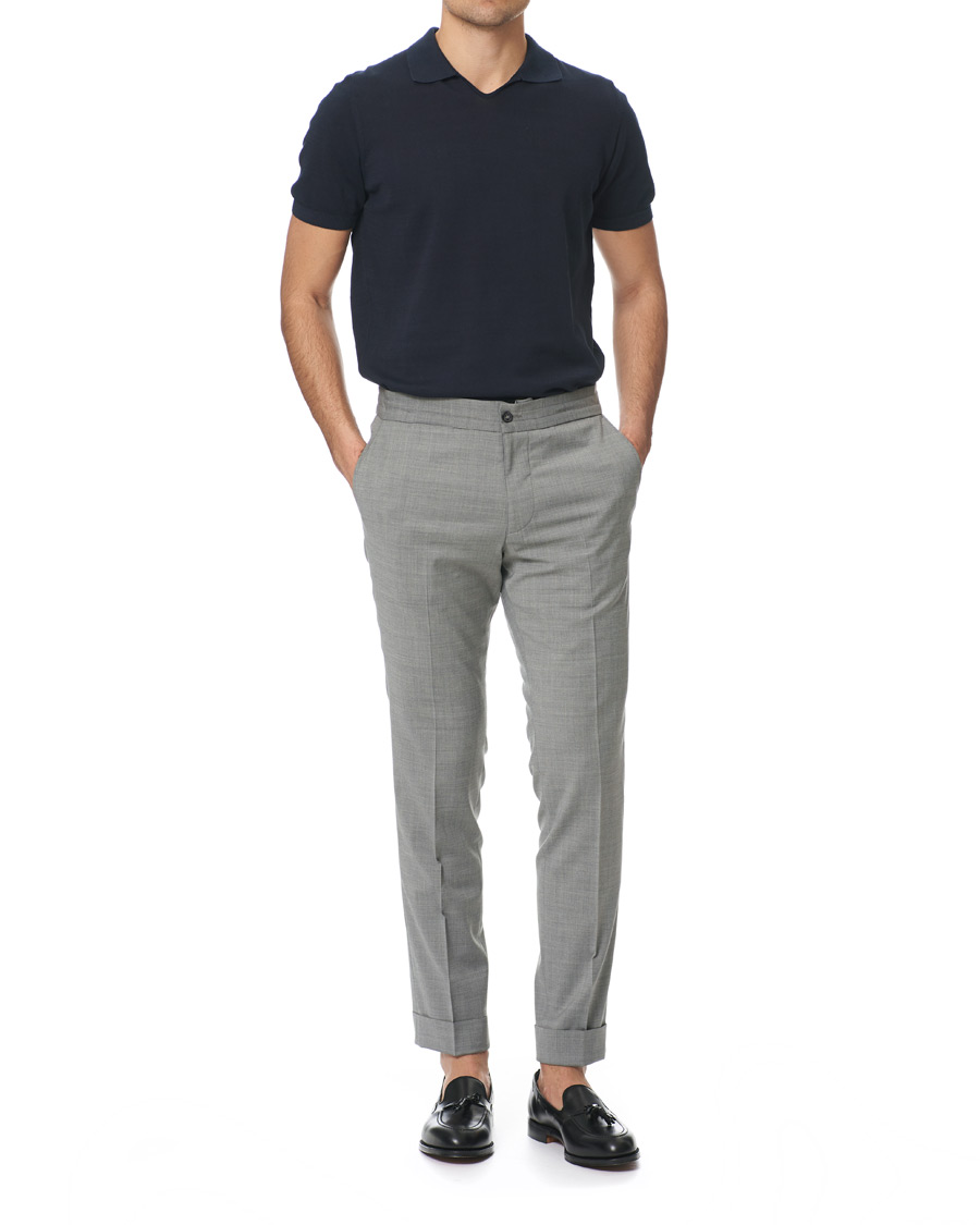 Herre | Bukser | Oscar Jacobson | Nolan Wool Stretch Drawstring Trousers Light Grey