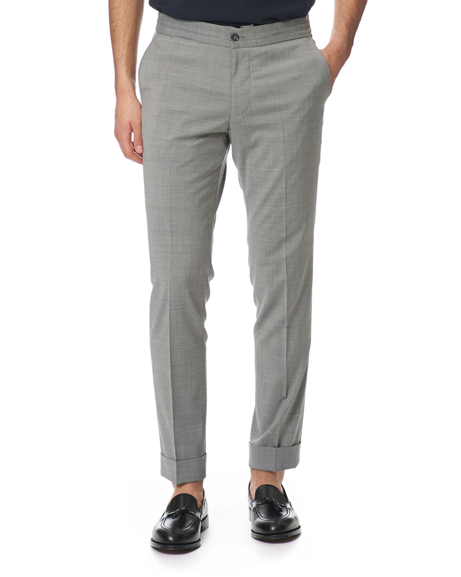 Herre | Bukser | Oscar Jacobson | Nolan Wool Stretch Drawstring Trousers Light Grey
