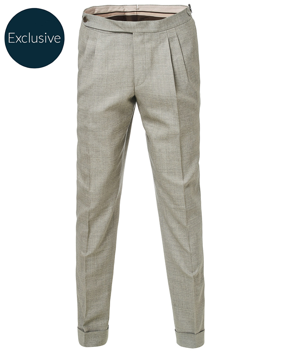 Herre | Bukser | Morris Heritage | Carl Double Pleated Wool Trousers Beige
