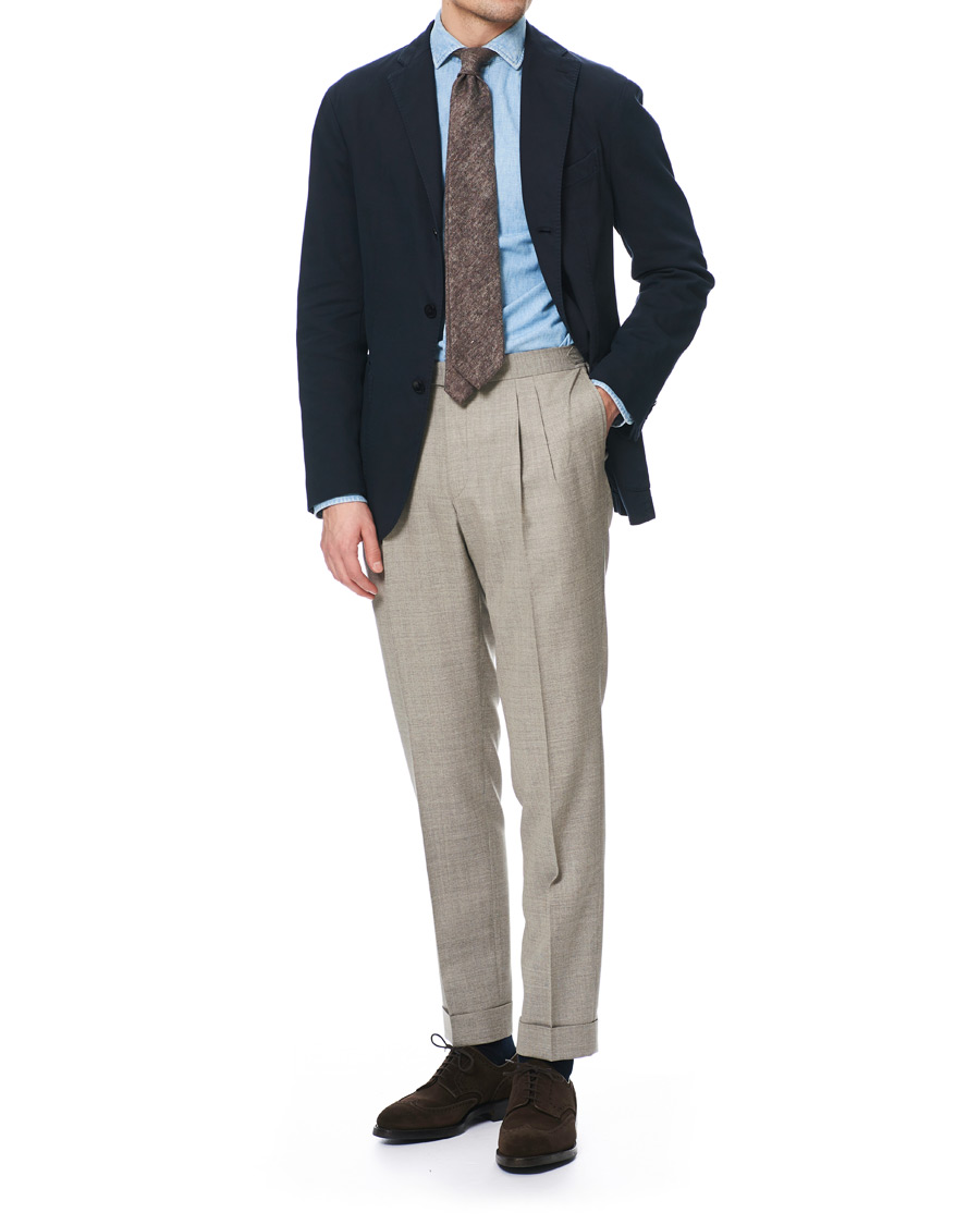 Herre | Bukser | Morris Heritage | Carl Double Pleated Wool Trousers Beige